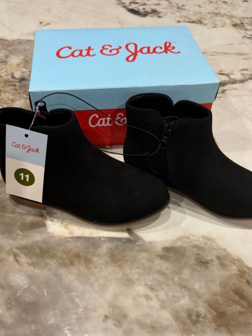 Girls Black Ankle Boots Size 11 New With Tags Faux Suede Zip Booties